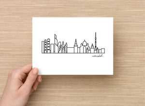 City Skyline Postcard - Europe Print 5"x7" - Travel Gift and Mementos of cities you love - Collectible Minimalist Prints