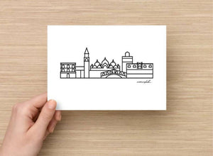 City Skyline Postcard - Europe Print 5"x7" - Travel Gift and Mementos of cities you love - Collectible Minimalist Prints