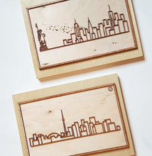 Load image into Gallery viewer, Laser-cut Toronto or New York Skyline - Mounted on woodblock - Decorative Wall Art
