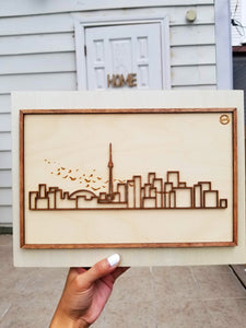 Laser-cut Toronto or New York Skyline - Mounted on woodblock - Decorative Wall Art